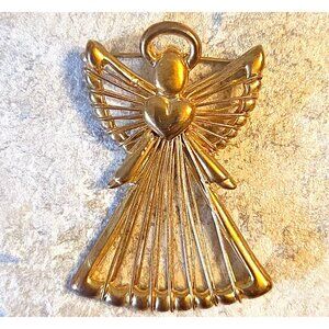 Angel Christmas Pin Brooch Signed TC Vintage 90s Gold-tone